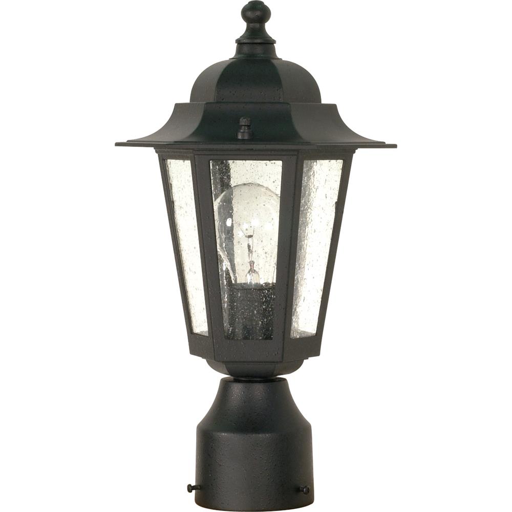 Nuvo Lighting 60/996  Cornerstone - 1 Light - 14" - Post Lantern with Clear Seed Glass in Textured Black Finish